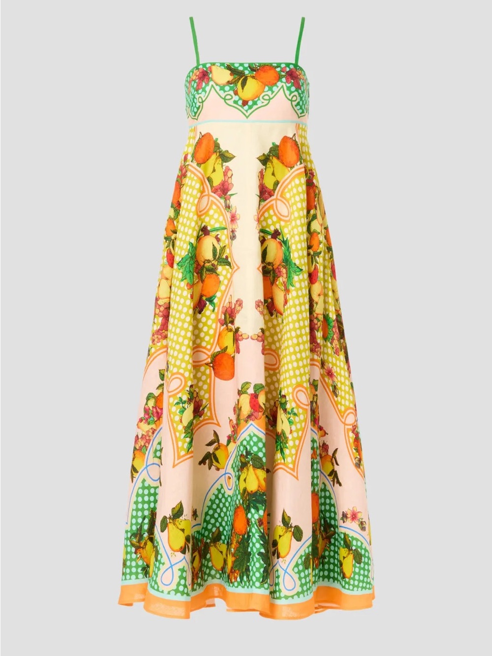 Alemais LEMONIS Citrus Fruit Floral Linen Yellow Midi Dress Sundress Size US 8